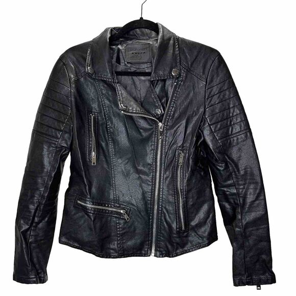 BlankNYC Black Faux Leather Zip Moto Jacket Quilted Shoulders & Back Design SM - Picture 1 of 14